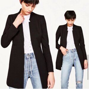 Zara Inverted Lapel Frock Coat Long Blazer in Black Medium